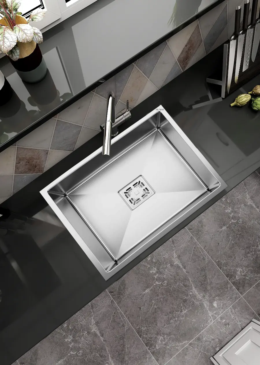 Niltone hand made square sink installed in a kitchen counter